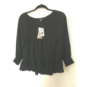 Lily-Rose Semi Sheer Blouse Ruffle Hem Baby Doll Top SizeXS Boho Black NEW$36 A7